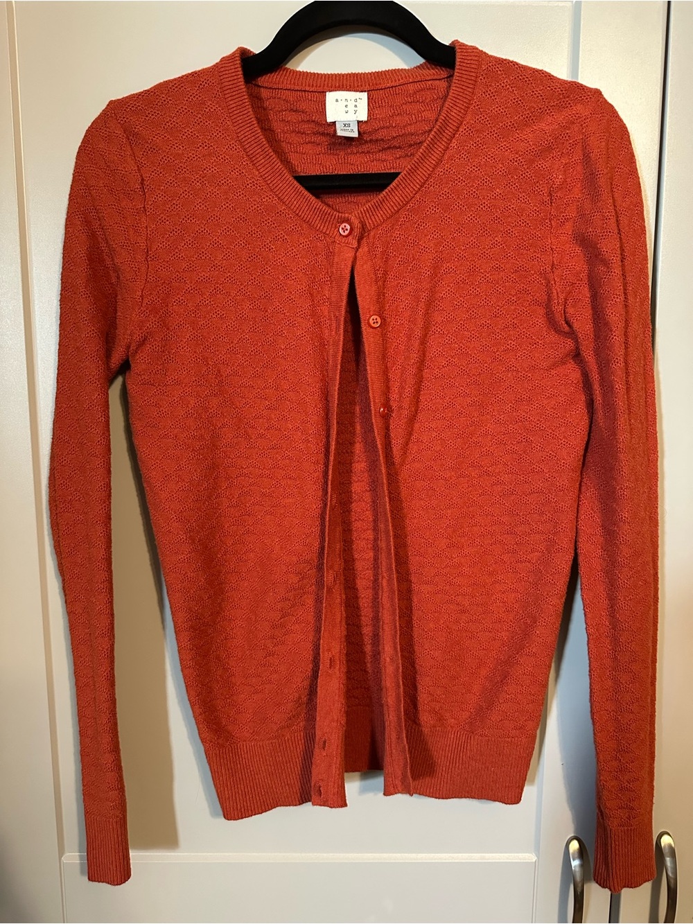 a new day Coral Orange Button-Front Crewneck Cardigan